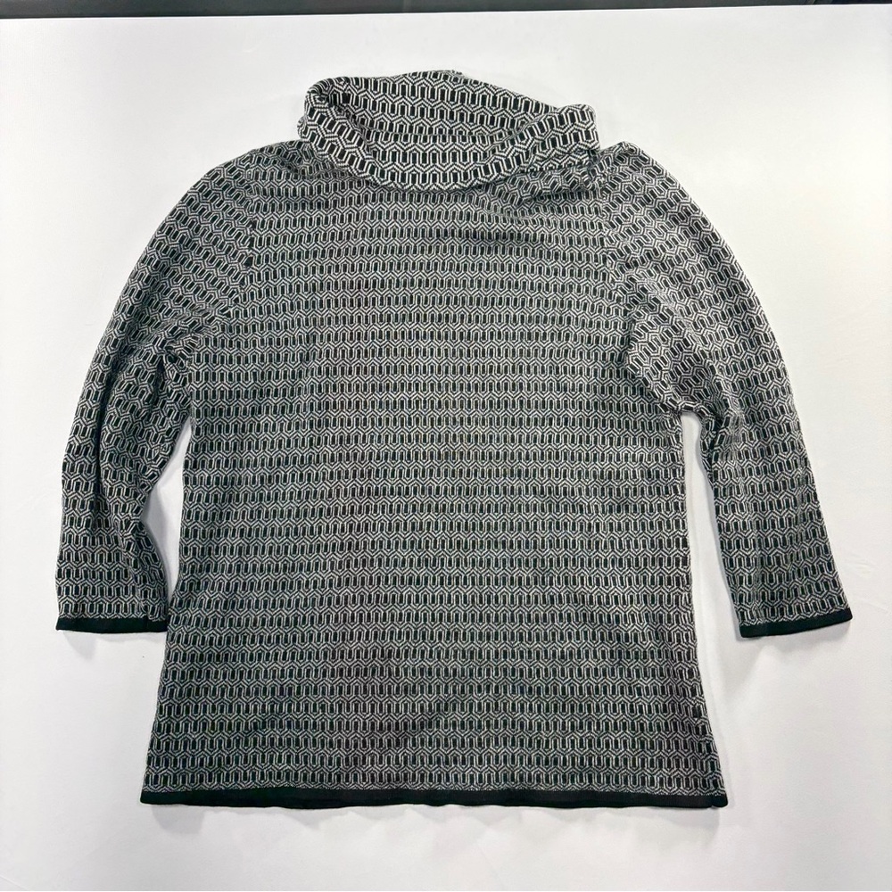Talbots Merino Wool Cowl Neck Sweater Black White Geometric Women L